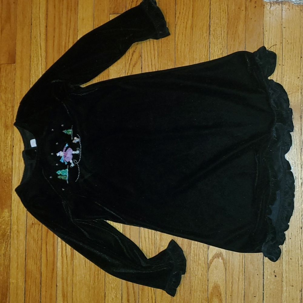 Girls Darling Vintage Velour Dress Christmas Winter scene